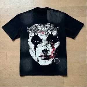 Men's Black Graphic Tee with Bold Face Design